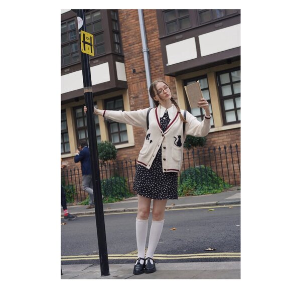 Miss Patina Charming Cat Design Cream Cardigan Sweater NWT - Picture 2 of 9